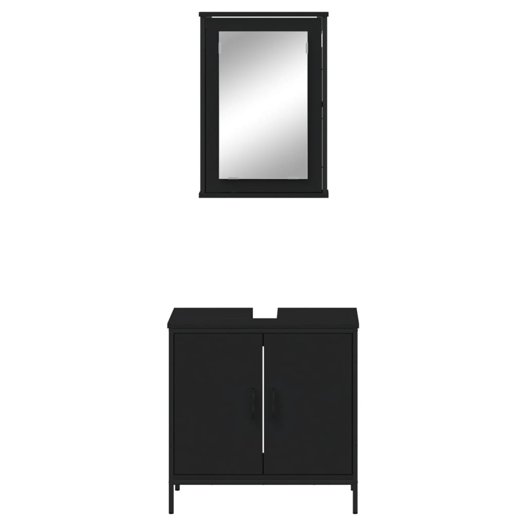 vidaXL Set mobilier de baie, 2 piese, negru, lemn compozit vidaXL Set mobilier de baie, 2 piese, negru, lemn compozit