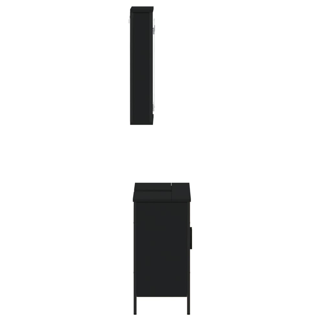 vidaXL Set mobilier de baie, 2 piese, negru, lemn compozit vidaXL Set mobilier de baie, 2 piese, negru, lemn compozit