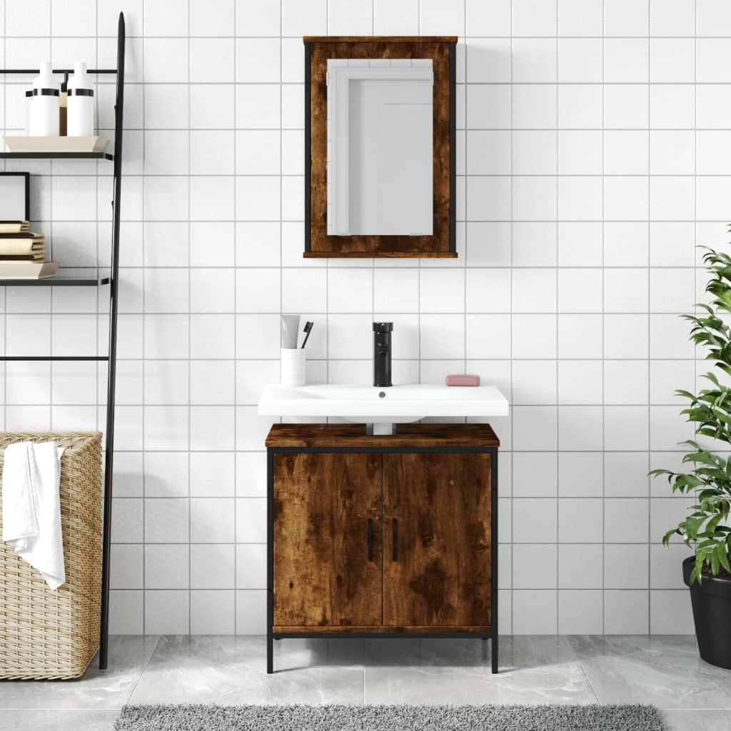 vidaXL Set mobilier de baie, 2 piese, stejar fumuriu, lemn prelucrat vidaXL Set mobilier de baie, 2 piese, stejar fumuriu, lemn prelucrat
