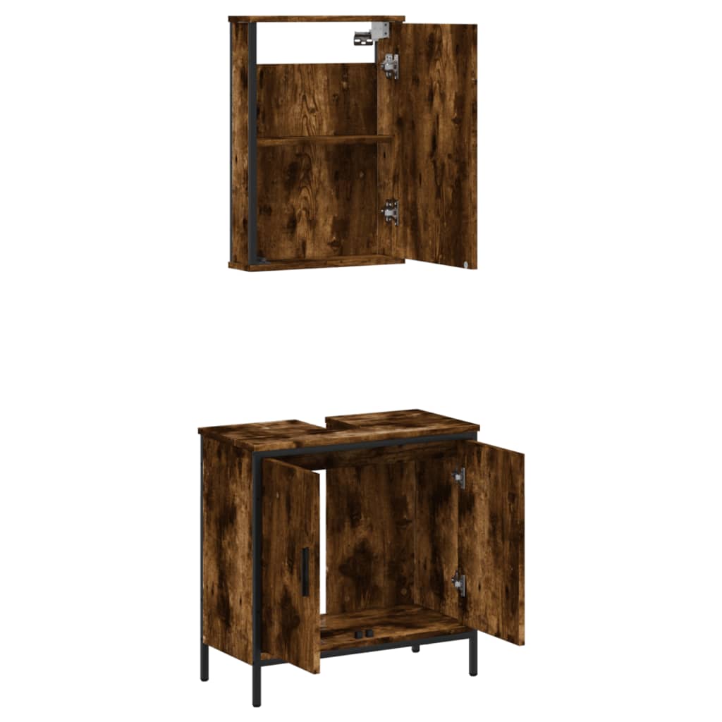 vidaXL Set mobilier de baie, 2 piese, stejar fumuriu, lemn prelucrat vidaXL Set mobilier de baie, 2 piese, stejar fumuriu, lemn prelucrat