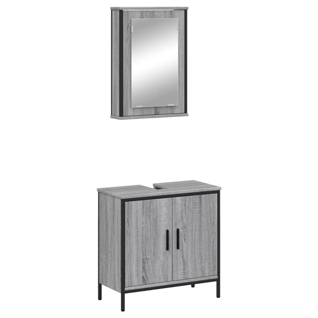 vidaXL Set mobilier de baie, 2 piese, gri sonoma, lemn prelucrat vidaXL Set mobilier de baie, 2 piese, gri sonoma, lemn prelucrat