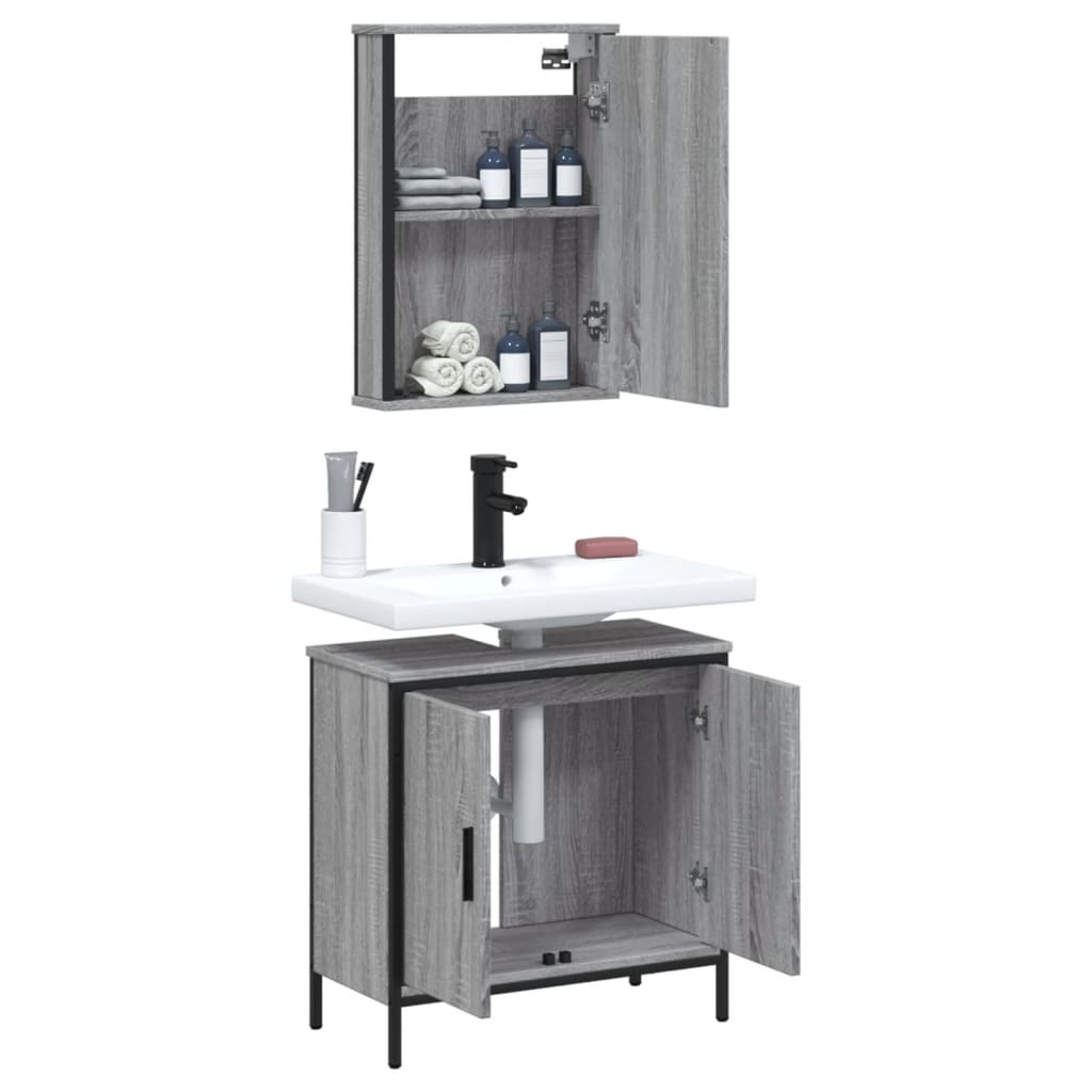 vidaXL Set mobilier de baie, 2 piese, gri sonoma, lemn prelucrat vidaXL Set mobilier de baie, 2 piese, gri sonoma, lemn prelucrat