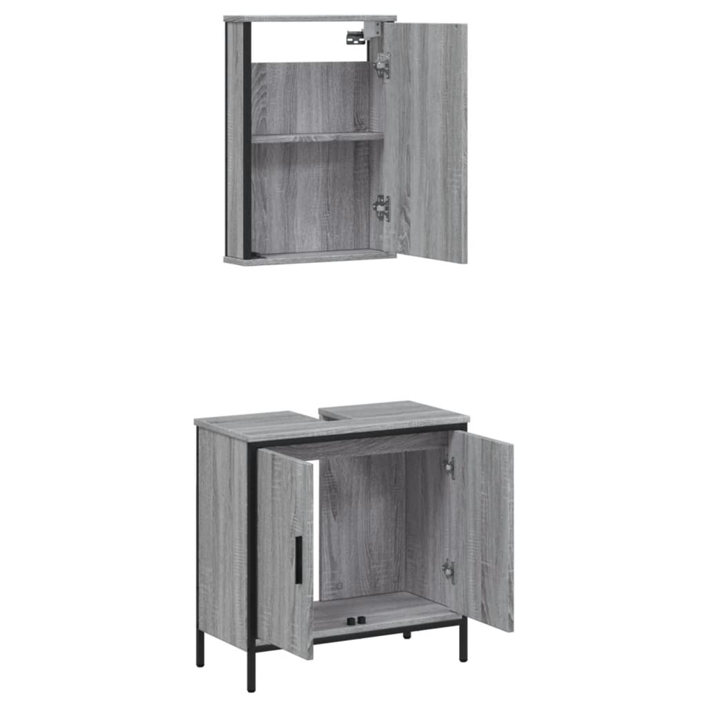 vidaXL Set mobilier de baie, 2 piese, gri sonoma, lemn prelucrat vidaXL Set mobilier de baie, 2 piese, gri sonoma, lemn prelucrat
