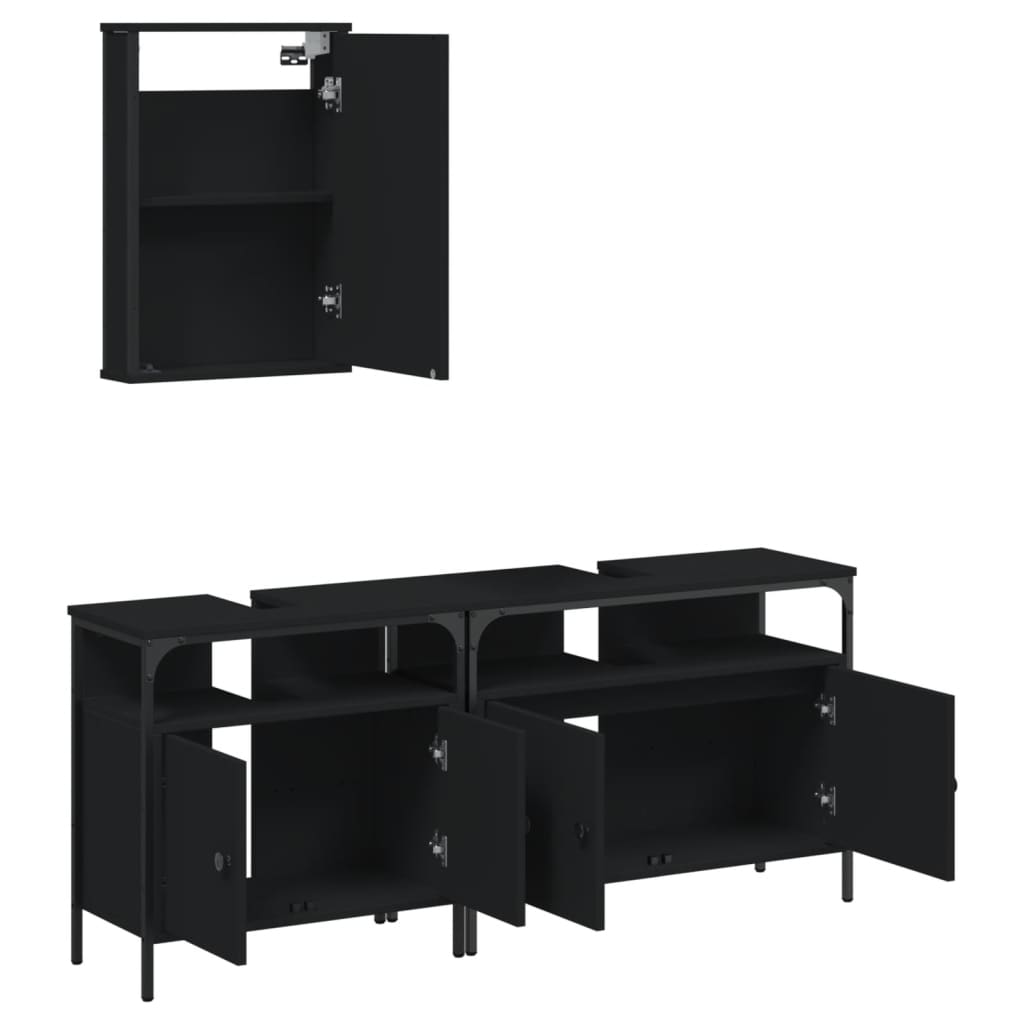 vidaXL Set mobilier de baie, 3 piese, negru, lemn compozit vidaXL Set mobilier de baie, 3 piese, negru, lemn compozit