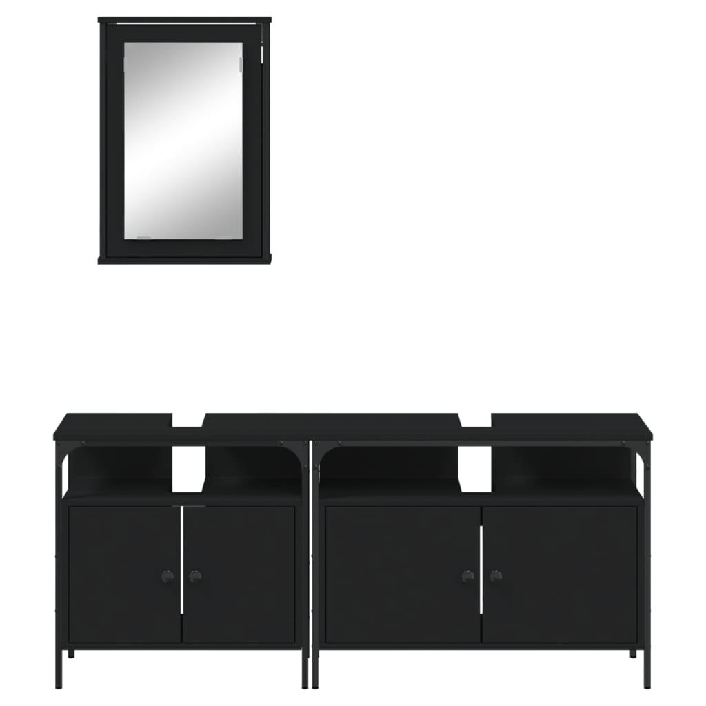 vidaXL Set mobilier de baie, 3 piese, negru, lemn compozit vidaXL Set mobilier de baie, 3 piese, negru, lemn compozit