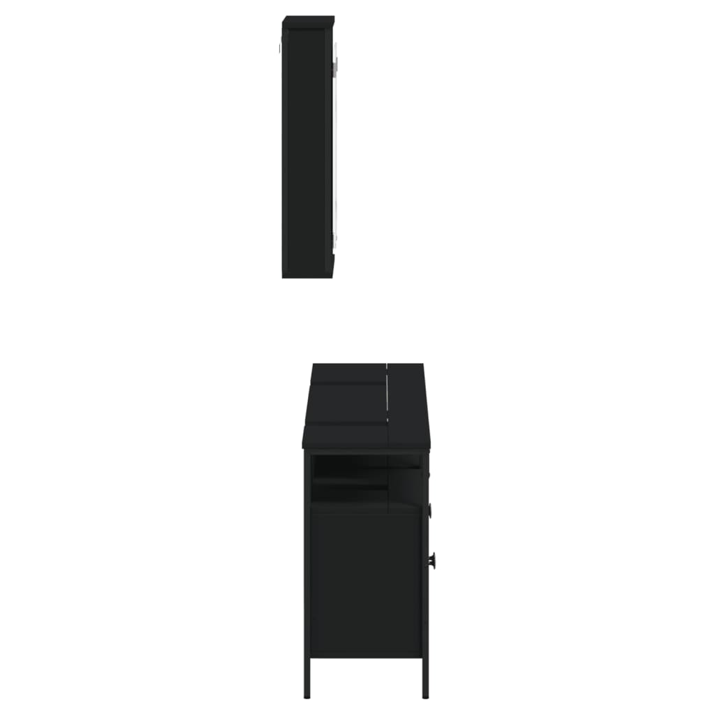 vidaXL Set mobilier de baie, 3 piese, negru, lemn compozit vidaXL Set mobilier de baie, 3 piese, negru, lemn compozit