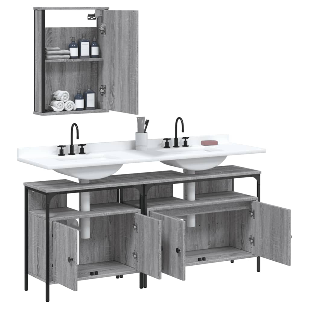 vidaXL Set mobilier de baie, 3 piese, gri sonoma, lemn prelucrat vidaXL Set mobilier de baie, 3 piese, gri sonoma, lemn prelucrat
