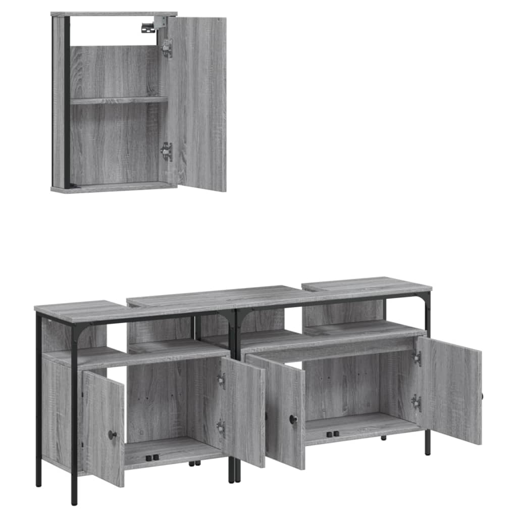 vidaXL Set mobilier de baie, 3 piese, gri sonoma, lemn prelucrat vidaXL Set mobilier de baie, 3 piese, gri sonoma, lemn prelucrat