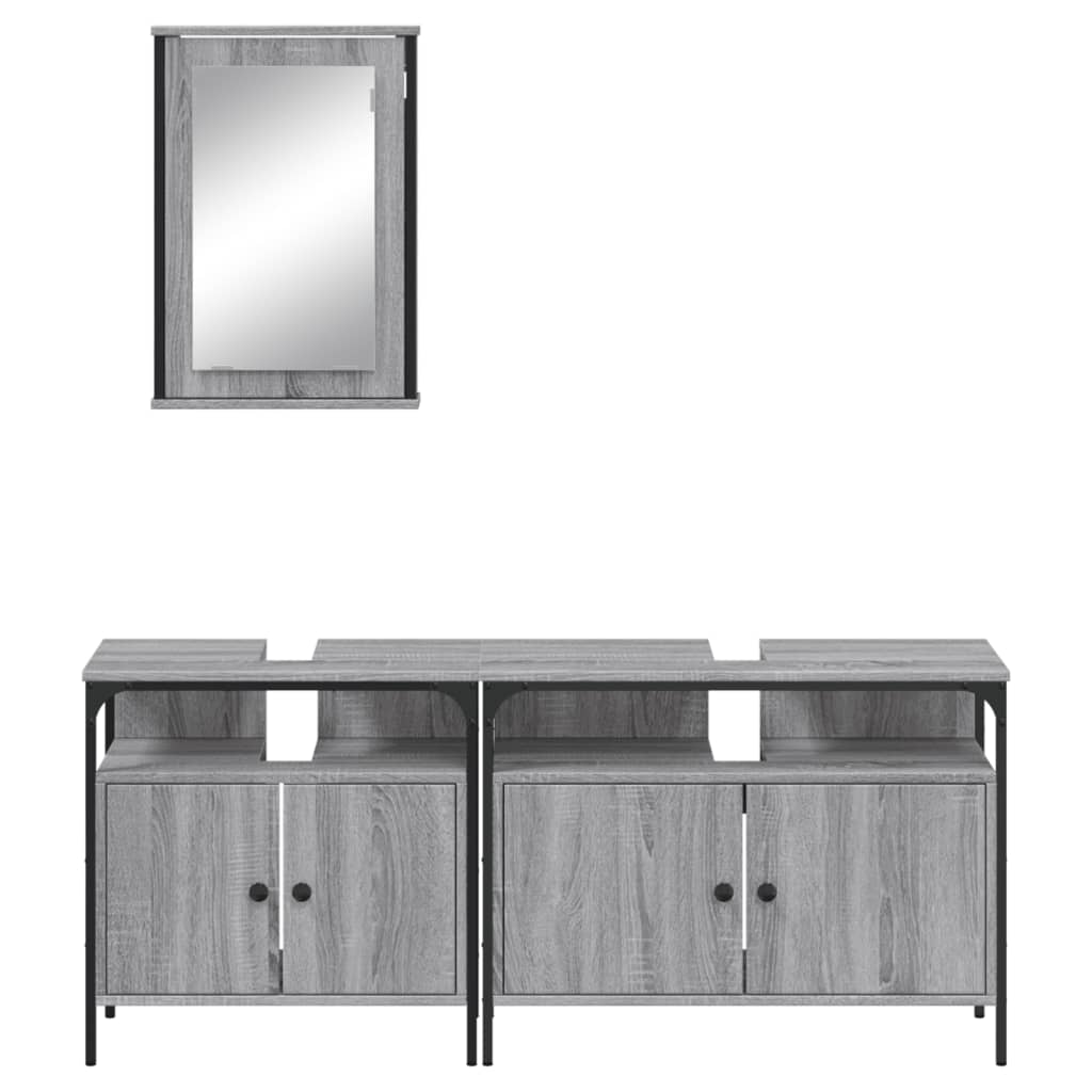 vidaXL Set mobilier de baie, 3 piese, gri sonoma, lemn prelucrat vidaXL Set mobilier de baie, 3 piese, gri sonoma, lemn prelucrat