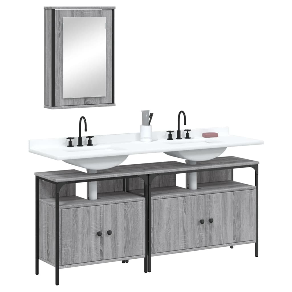 vidaXL Set mobilier de baie, 3 piese, gri sonoma, lemn prelucrat vidaXL Set mobilier de baie, 3 piese, gri sonoma, lemn prelucrat