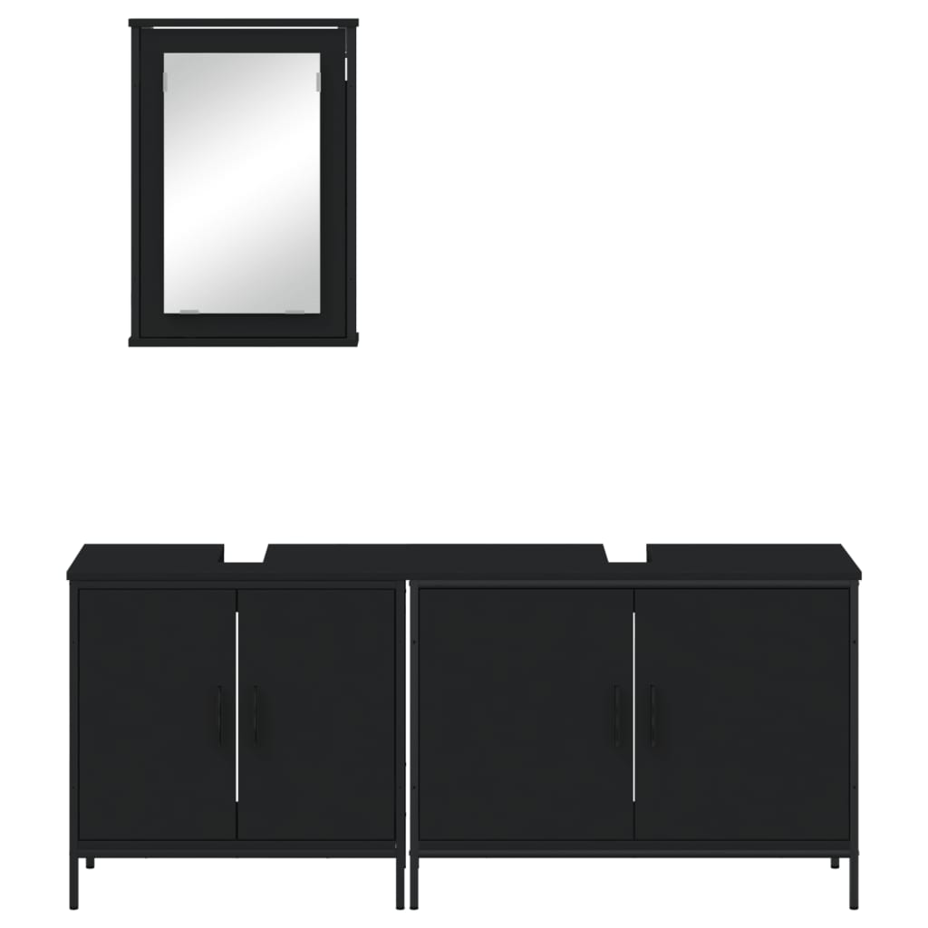 vidaXL Set mobilier de baie, 3 piese, negru, lemn compozit vidaXL Set mobilier de baie, 3 piese, negru, lemn compozit