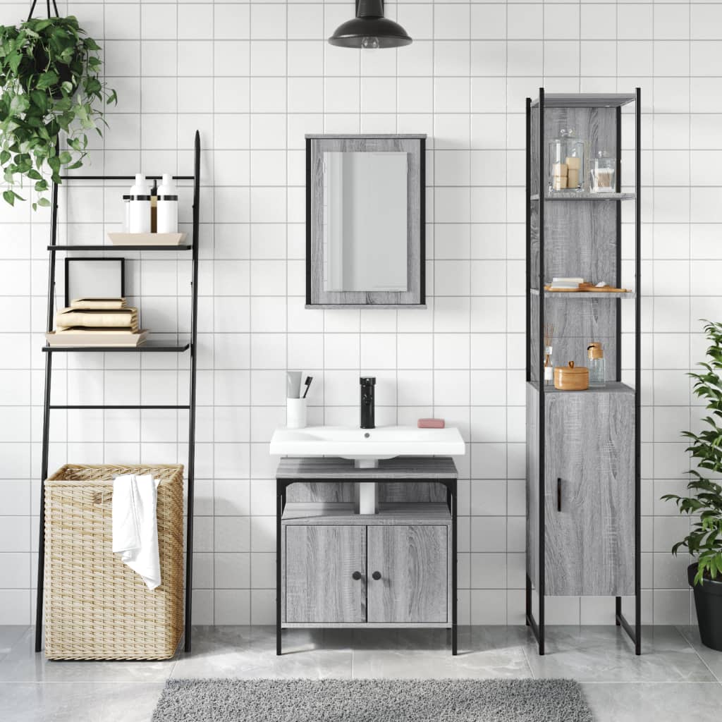vidaXL Set mobilier de baie, 3 piese, gri sonoma, lemn prelucrat vidaXL Set mobilier de baie, 3 piese, gri sonoma, lemn prelucrat