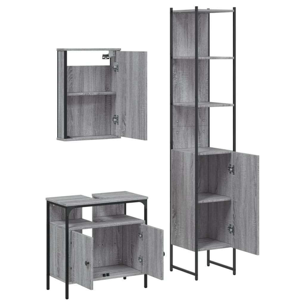 vidaXL Set mobilier de baie, 3 piese, gri sonoma, lemn prelucrat vidaXL Set mobilier de baie, 3 piese, gri sonoma, lemn prelucrat