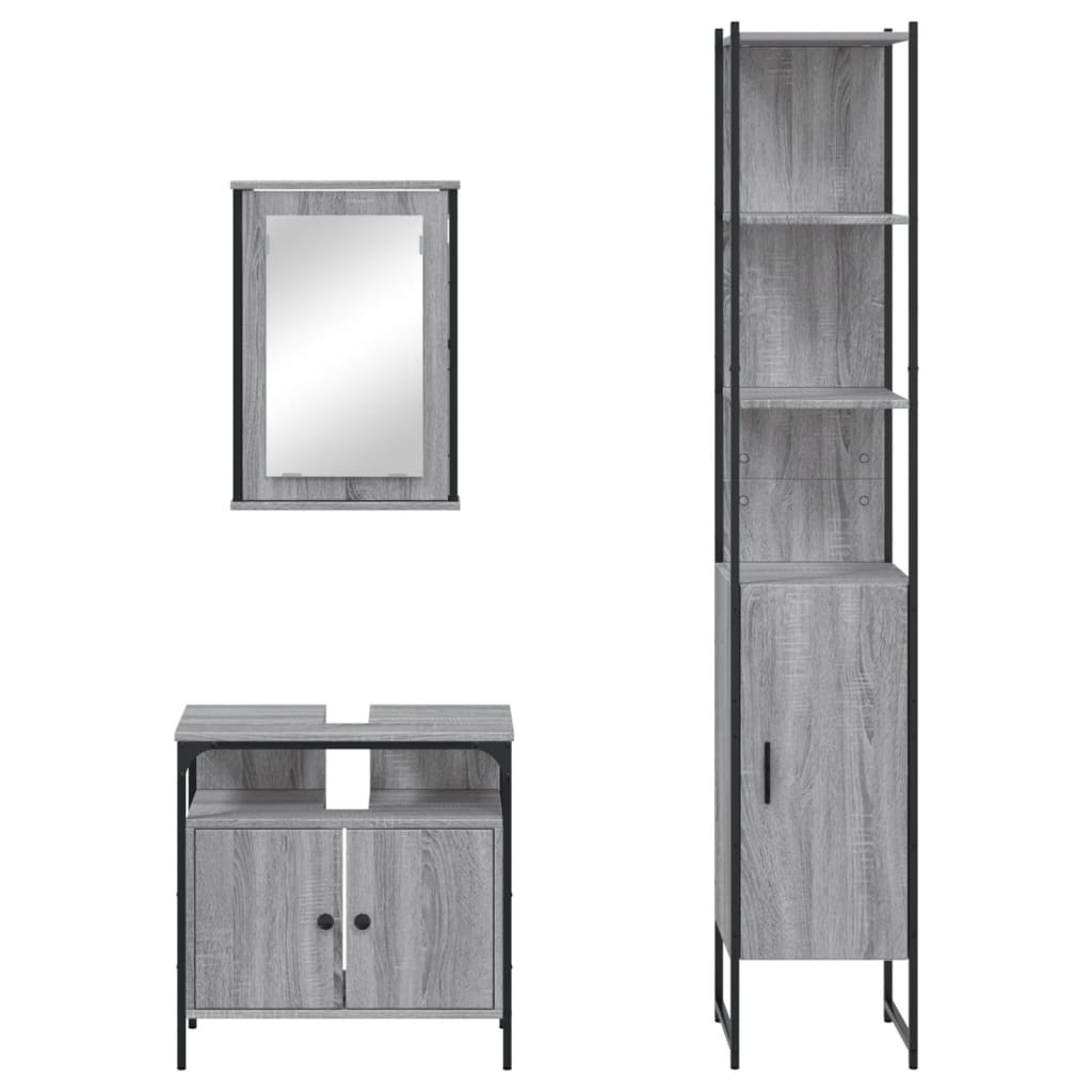 vidaXL Set mobilier de baie, 3 piese, gri sonoma, lemn prelucrat vidaXL Set mobilier de baie, 3 piese, gri sonoma, lemn prelucrat