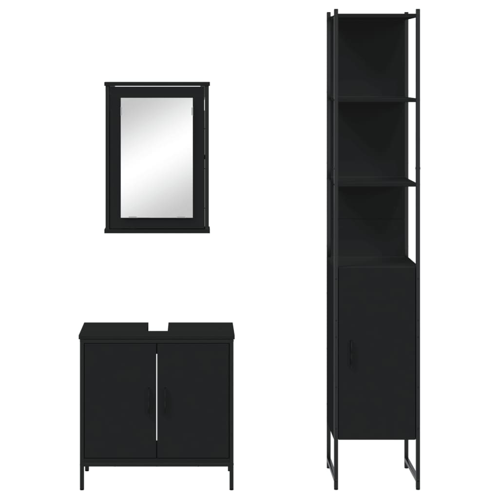 vidaXL Set mobilier de baie, 3 piese, negru, lemn compozit vidaXL Set mobilier de baie, 3 piese, negru, lemn compozit