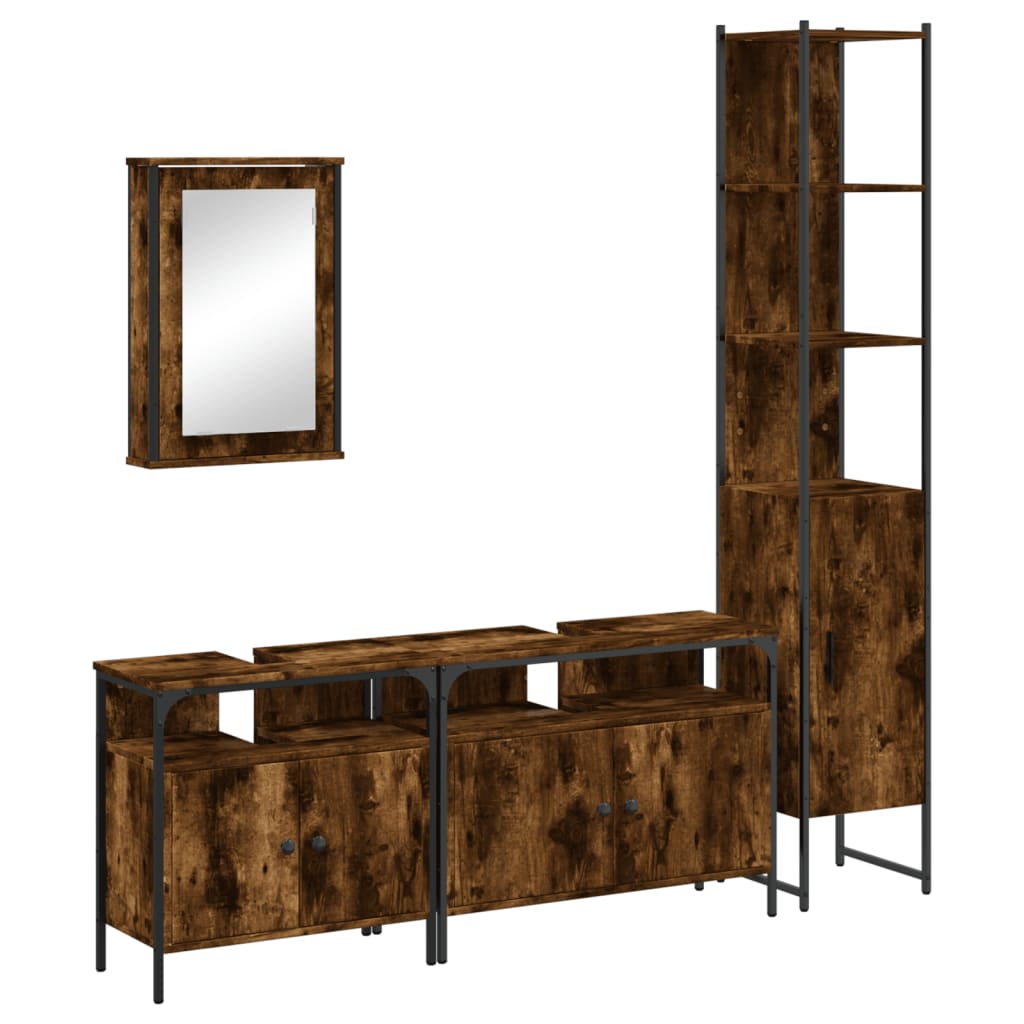 vidaXL Set mobilier de baie, 4 piese, stejar fumuriu, lemn prelucrat vidaXL Set mobilier de baie, 4 piese, stejar fumuriu, lemn prelucrat