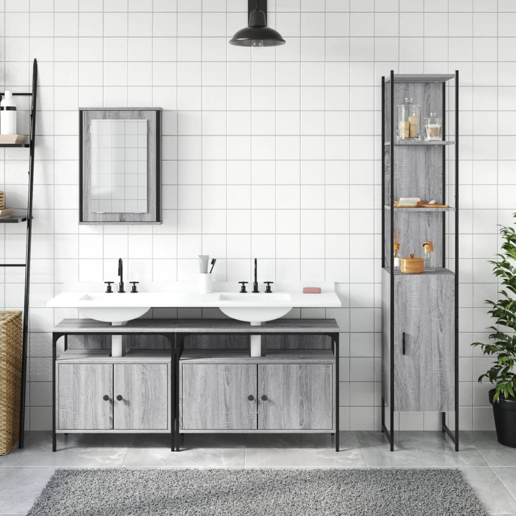 vidaXL Set mobilier de baie, 4 piese, gri sonoma, lemn prelucrat