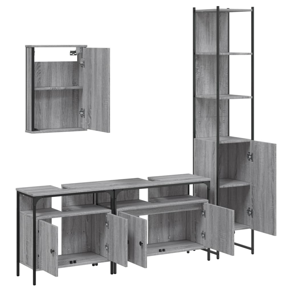 vidaXL Set mobilier de baie, 4 piese, gri sonoma, lemn prelucrat