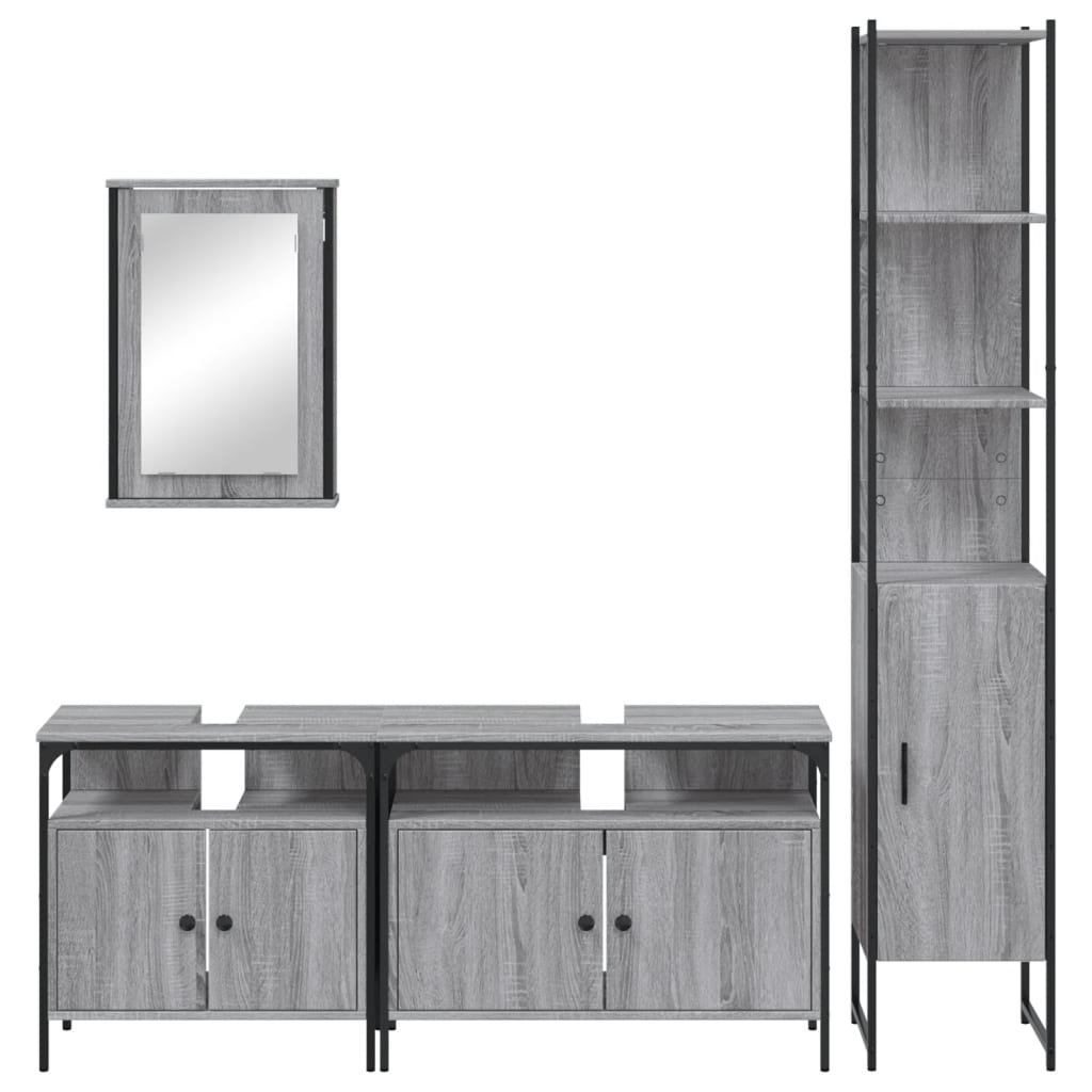 vidaXL Set mobilier de baie, 4 piese, gri sonoma, lemn prelucrat