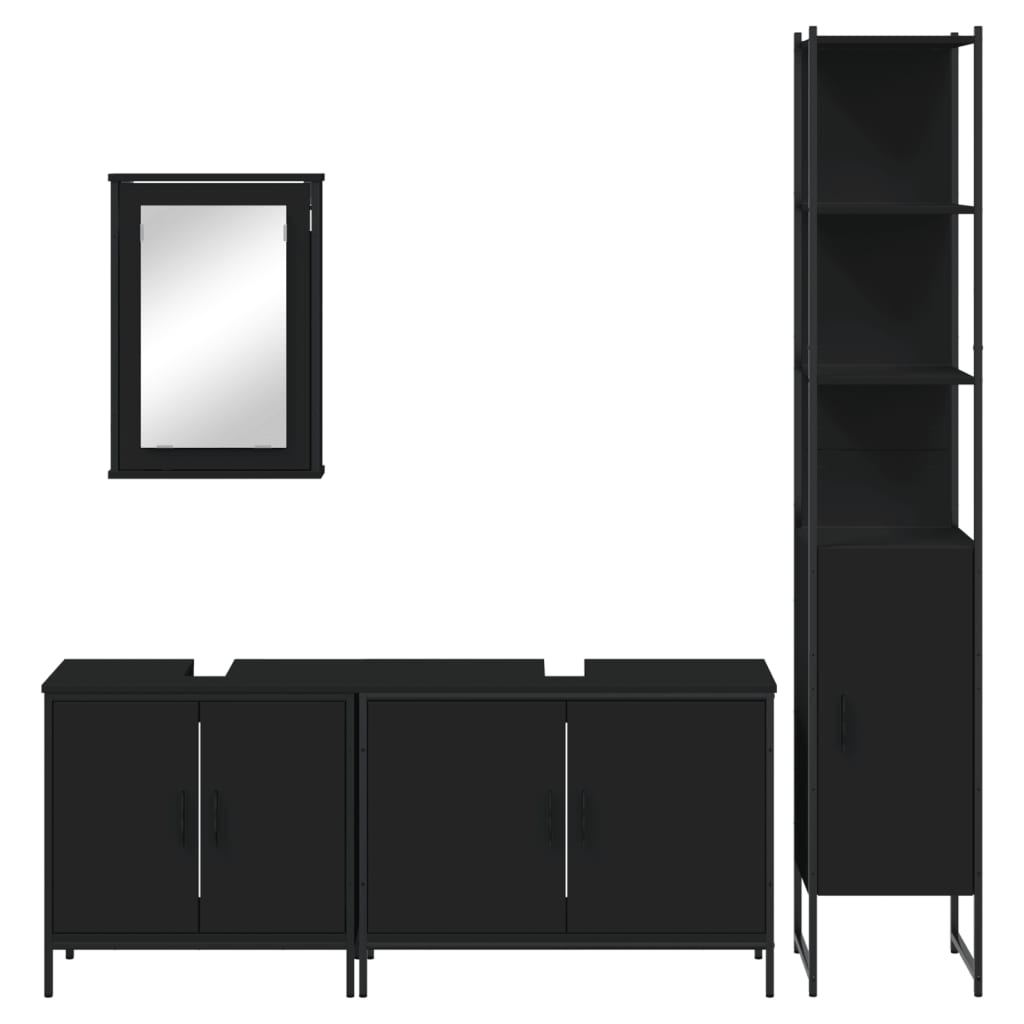 vidaXL Set mobilier de baie, 4 piese, negru, lemn prelucrat