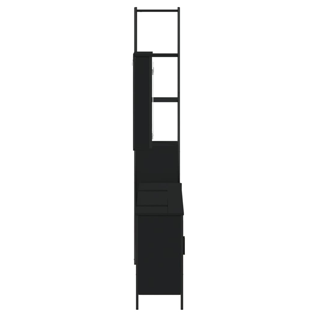vidaXL Set mobilier de baie, 4 piese, negru, lemn prelucrat