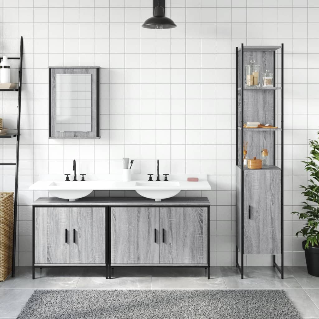 vidaXL Set mobilier de baie, 4 piese, gri sonoma, lemn prelucrat