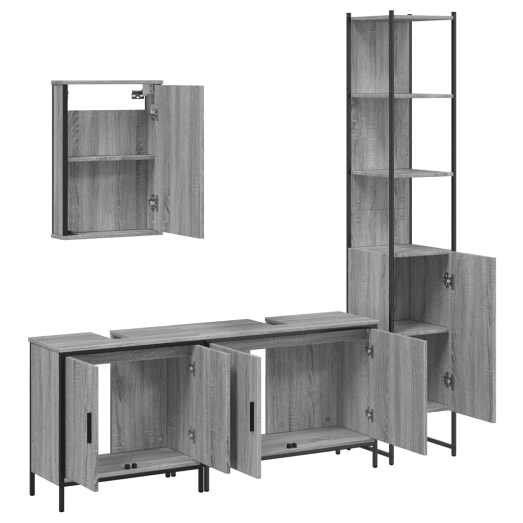 vidaXL Set mobilier de baie, 4 piese, gri sonoma, lemn prelucrat