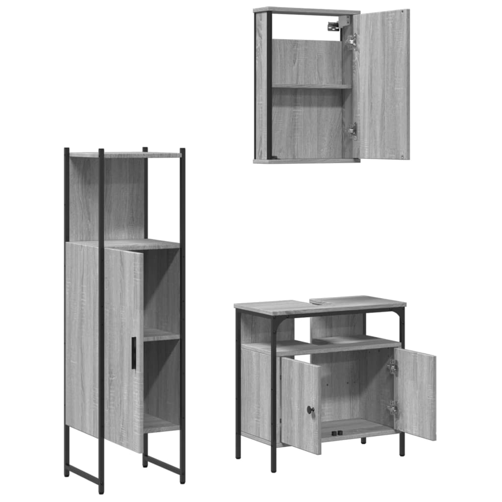 vidaXL Set mobilier de baie, 3 piese, gri sonoma, lemn prelucrat vidaXL Set mobilier de baie, 3 piese, gri sonoma, lemn prelucrat