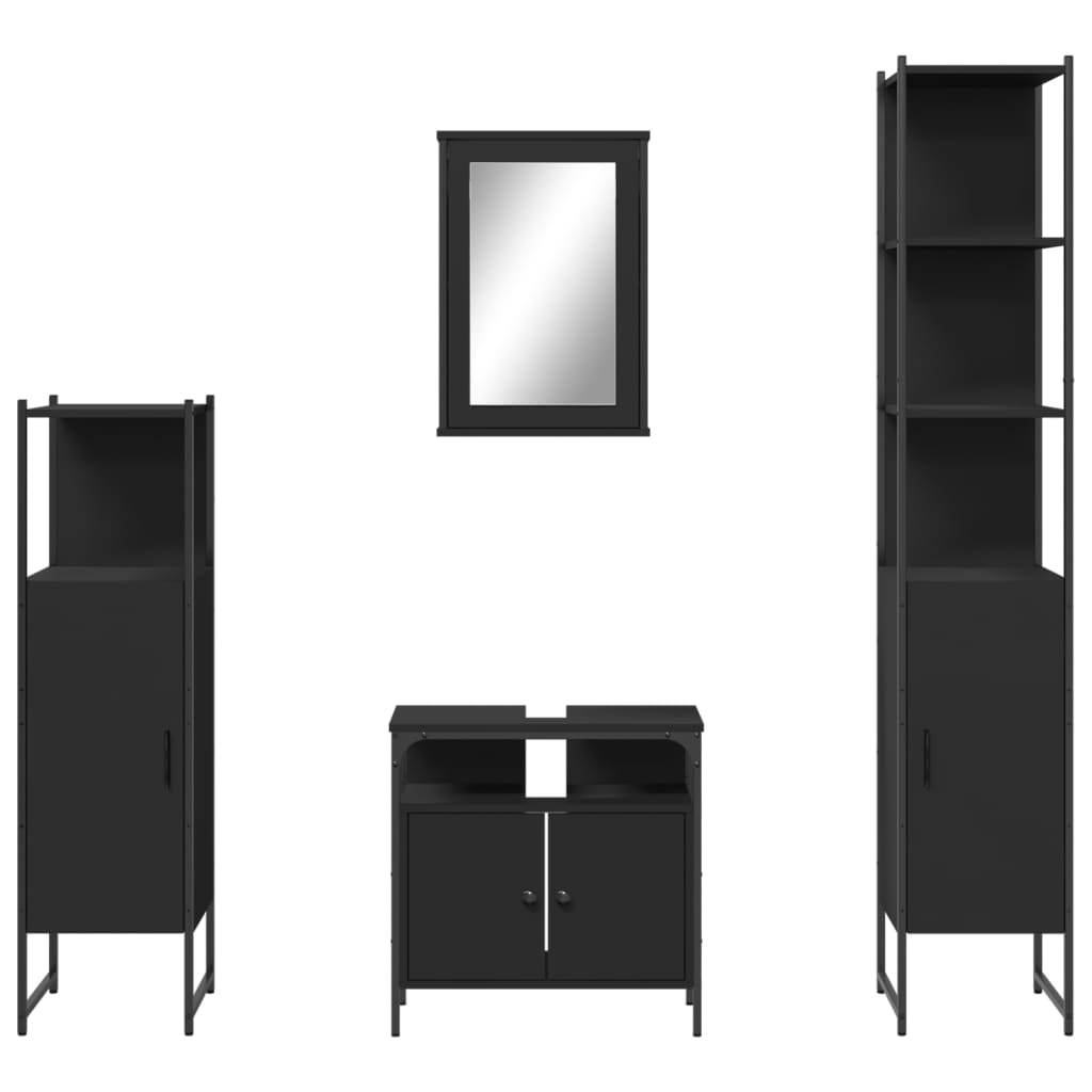 vidaXL Set mobilier de baie, 4 piese, negru, lemn prelucrat