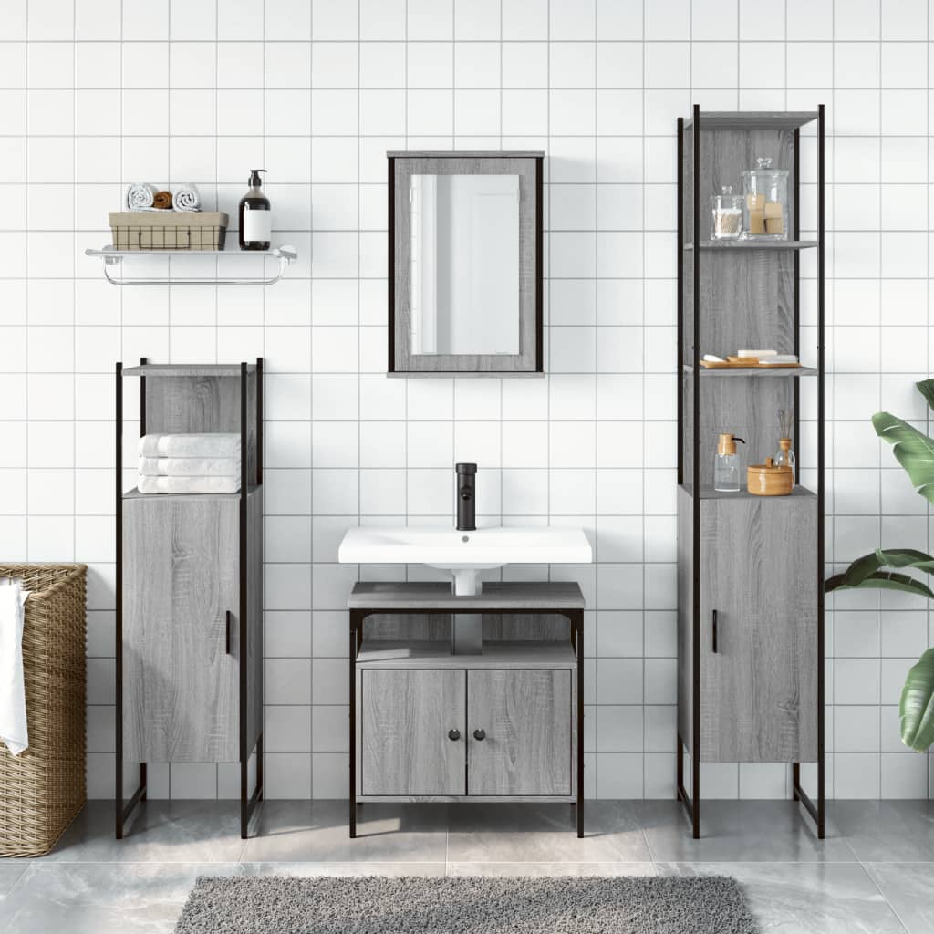 vidaXL Set mobilier de baie, 4 piese, gri sonoma, lemn prelucrat