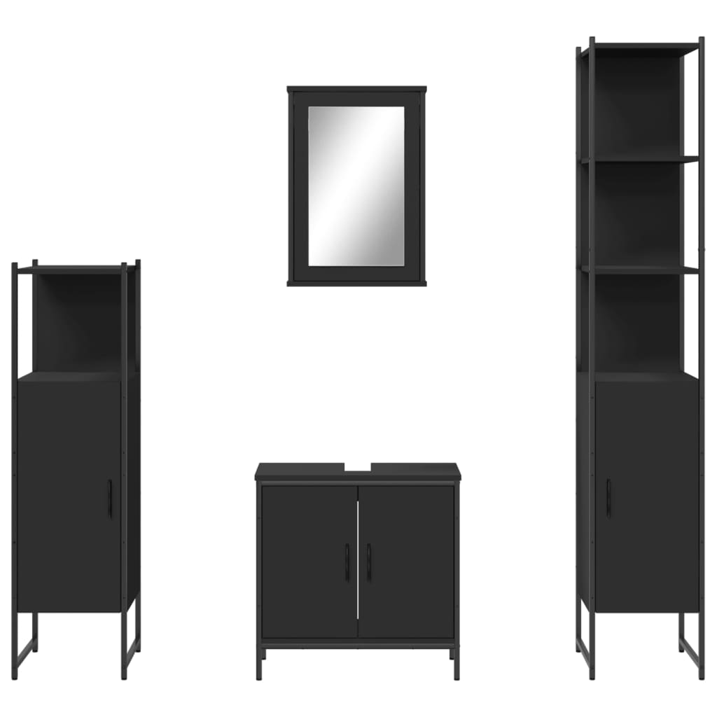 vidaXL Set mobilier de baie, 4 piese, negru, lemn prelucrat