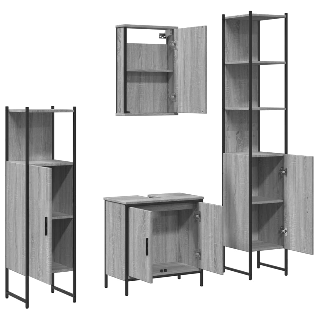 vidaXL Set mobilier de baie, 4 piese, gri sonoma, lemn prelucrat