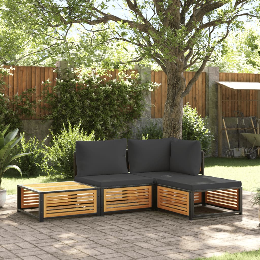 vidaXL Set canapele de grădină cu perne, 4 piese, lemn masiv de acacia vidaXL Set canapele de grădină cu perne, 4 piese, lemn masiv de acacia