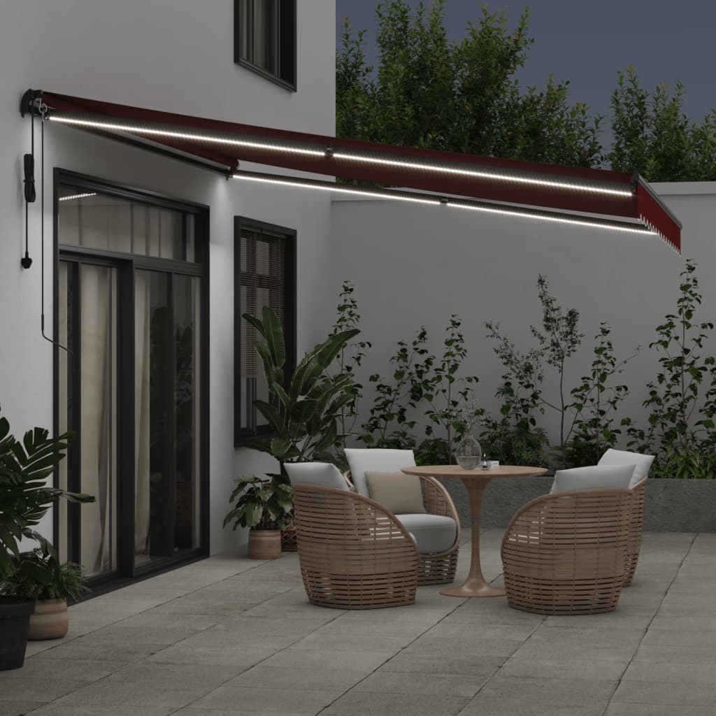 vidaXL Copertina retractabilă automat cu LED-uri, vișiniu, 400x350 cm