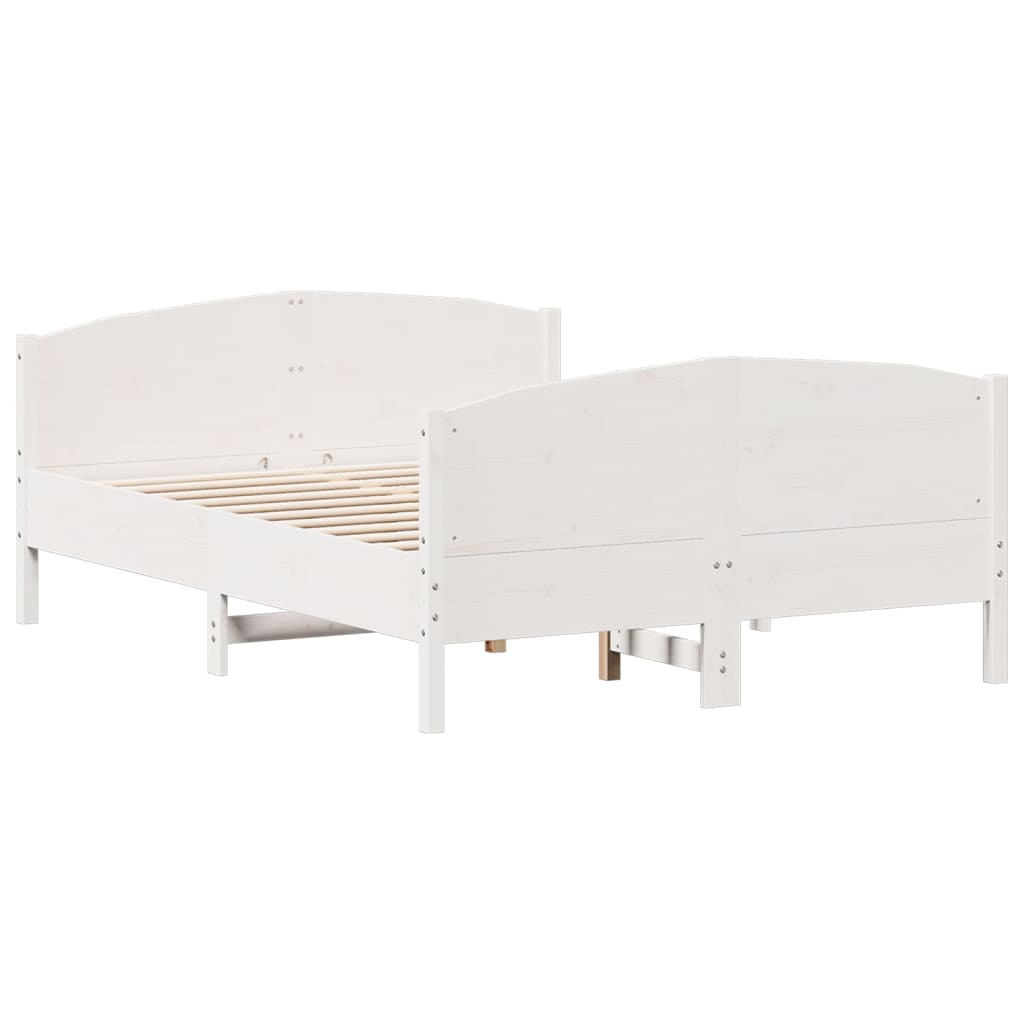 vidaXL Cadru de pat fără saltea, alb, 135x190 cm, lemn masiv de pin