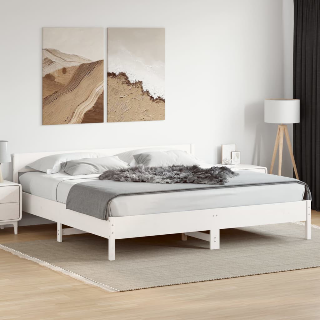 vidaXL Cadru de pat fără saltea, alb, 180x200 cm, lemn masiv pin vidaXL Cadru de pat fără saltea, alb, 180x200 cm, lemn masiv pin