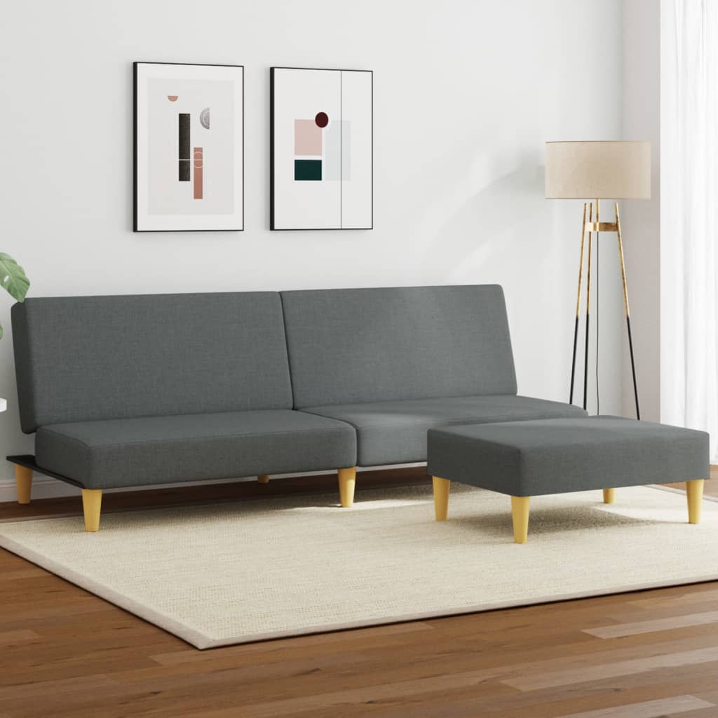 vidaXL Canapea extensibilă 2 locuri/perne/taburet, gri închis, catifea vidaXL Canapea extensibilă 2 locuri/perne/taburet, gri închis, catifea