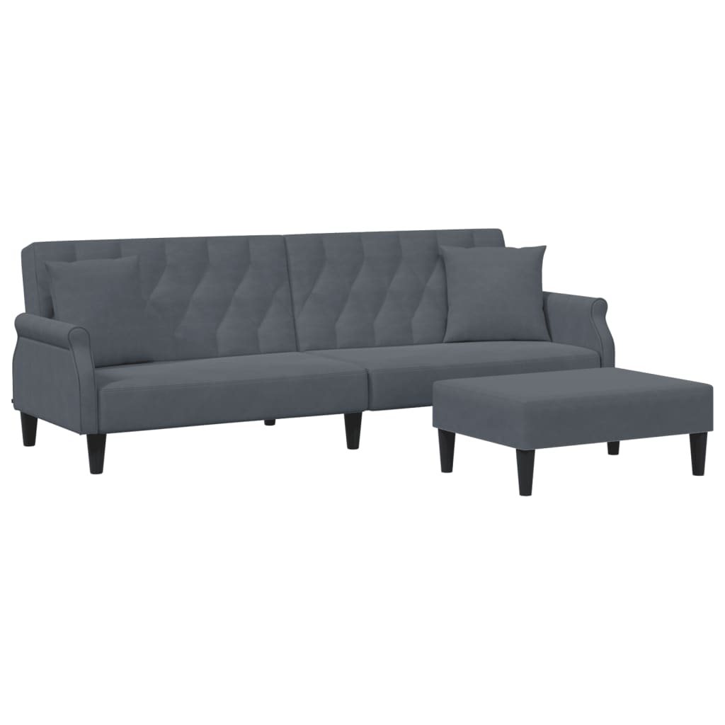 vidaXL Canapea extensibilă 2 locuri/perne/taburet, gri închis, catifea vidaXL Canapea extensibilă 2 locuri/perne/taburet, gri închis, catifea