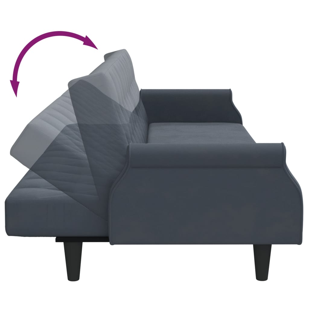 vidaXL Canapea extensibilă 2 locuri/perne/taburet, gri închis, catifea vidaXL Canapea extensibilă 2 locuri/perne/taburet, gri închis, catifea