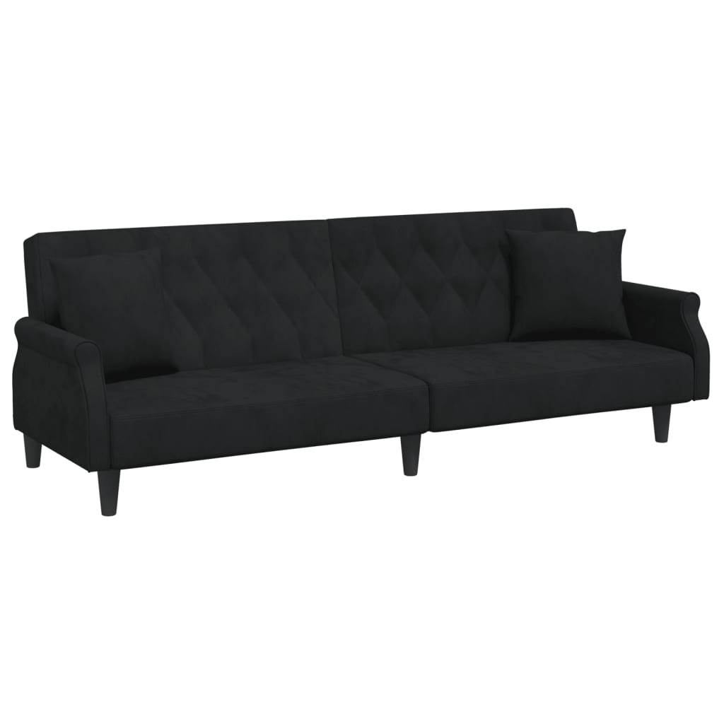 vidaXL Canapea extensibilă cu pernuță și taburet 2locuri negru catifea
