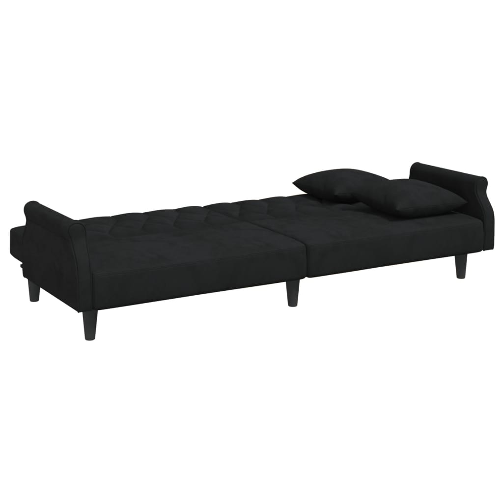 vidaXL Canapea extensibilă cu pernuță și taburet 2locuri negru catifea