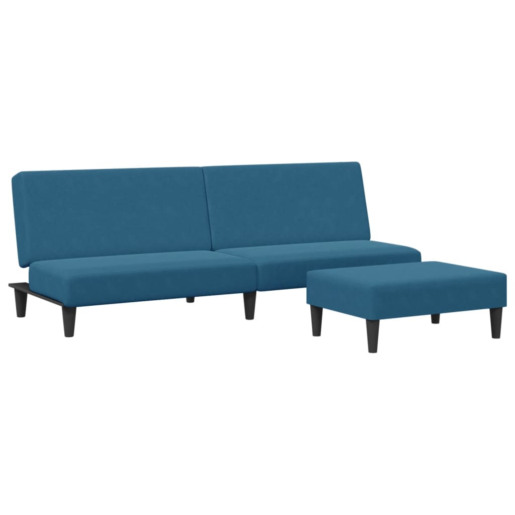 vidaXL Canapea extensibilă cu 2 locuri și taburet, albastru, catifea vidaXL Canapea extensibilă cu 2 locuri și taburet, albastru, catifea