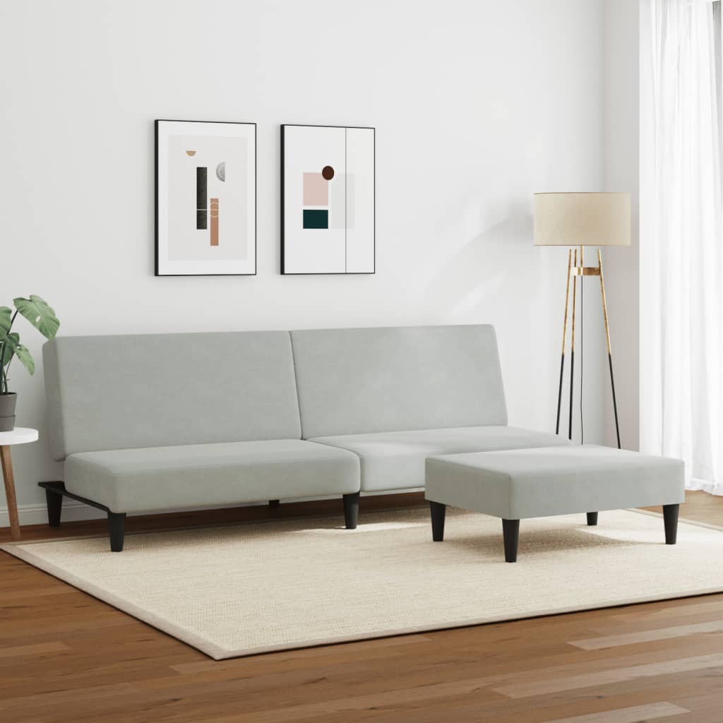 vidaXL Canapea extensibilă cu taburet, 2 locuri, gri deschis, catifea