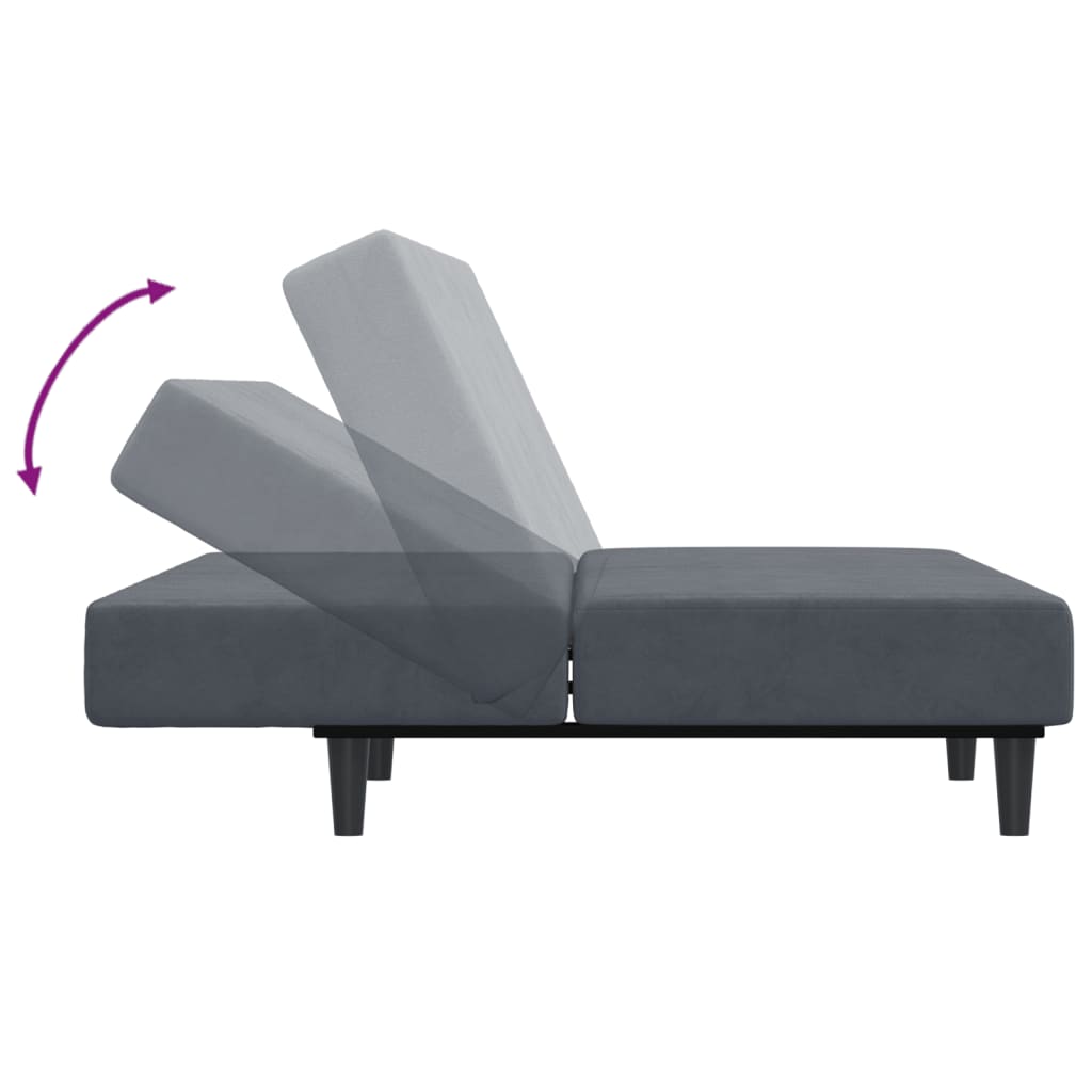vidaXL Canapea extensibilă cu taburet, 2 locuri, gri închis, catifea