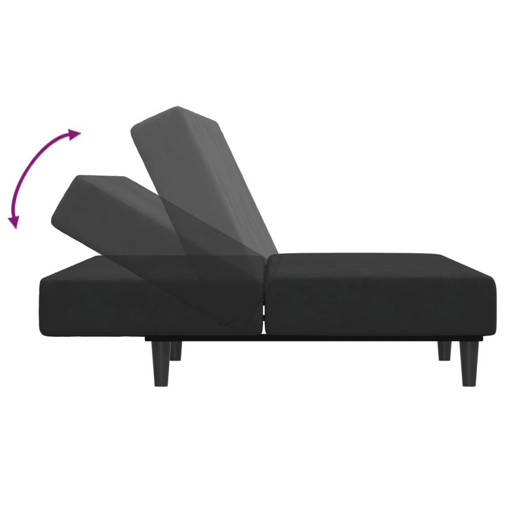 vidaXL Canapea extensibilă cu taburet, 2 locuri, negru, catifea vidaXL Canapea extensibilă cu taburet, 2 locuri, negru, catifea