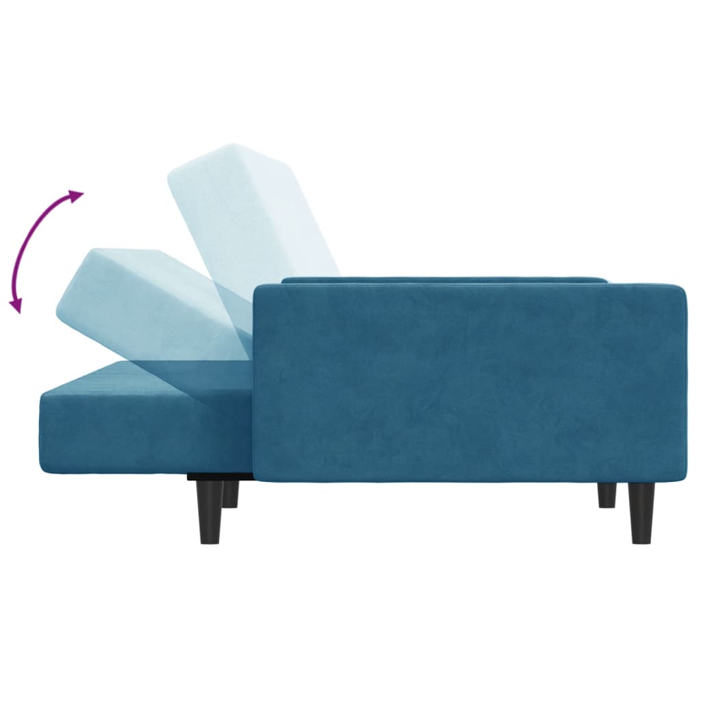 vidaXL Canapea extensibilă cu 2 locuri și taburet, albastru, catifea vidaXL Canapea extensibilă cu 2 locuri și taburet, albastru, catifea