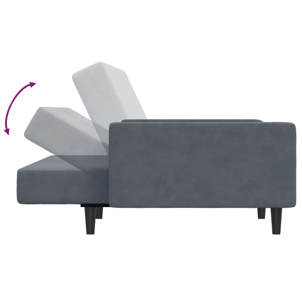 vidaXL Canapea extensibilă cu taburet, 2 locuri, gri închis, catifea
