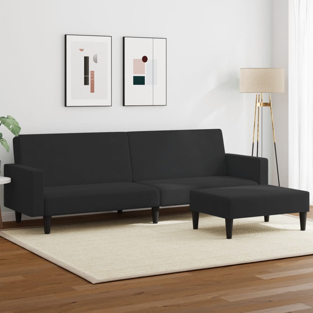 vidaXL Canapea extensibilă cu taburet, 2 locuri, negru, catifea vidaXL Canapea extensibilă cu taburet, 2 locuri, negru, catifea