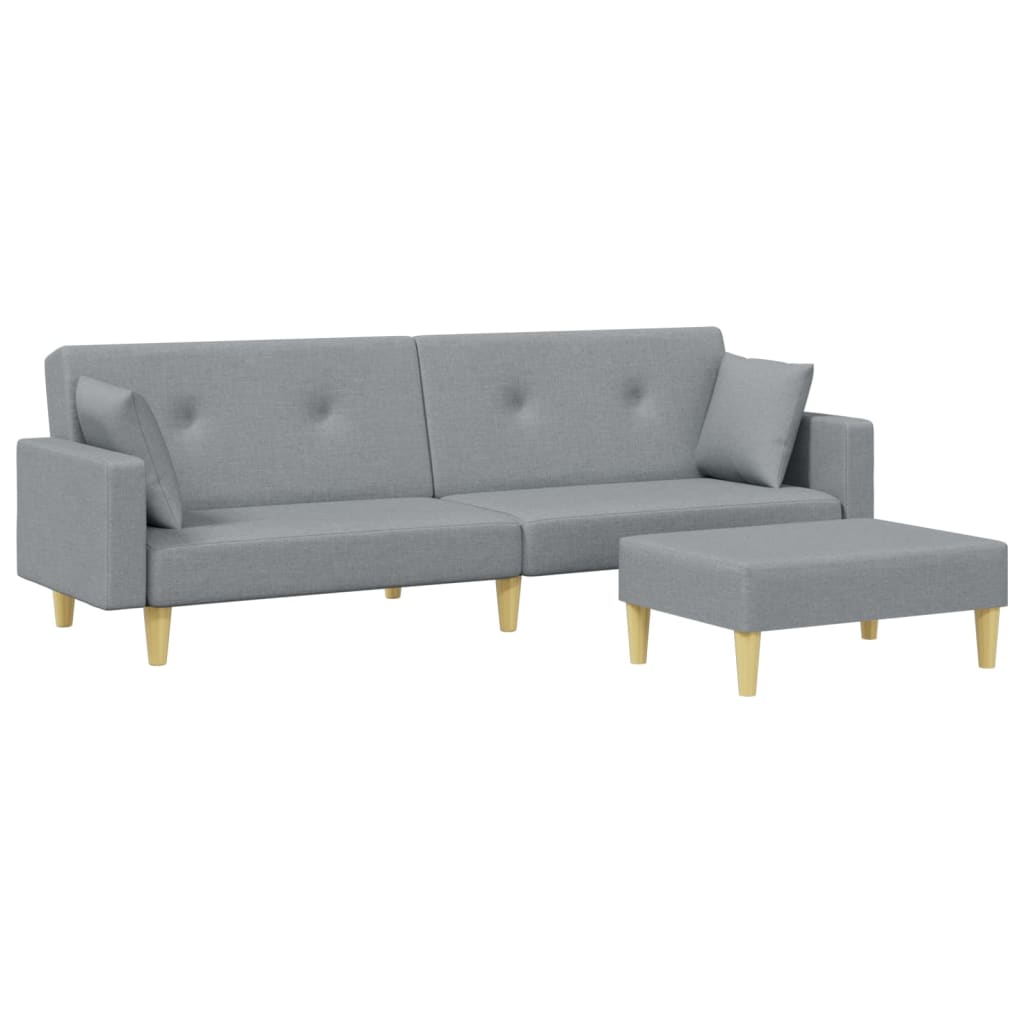 vidaXL Canapea extensibilă cu taburet, 2 locuri, gri deschis, textil
