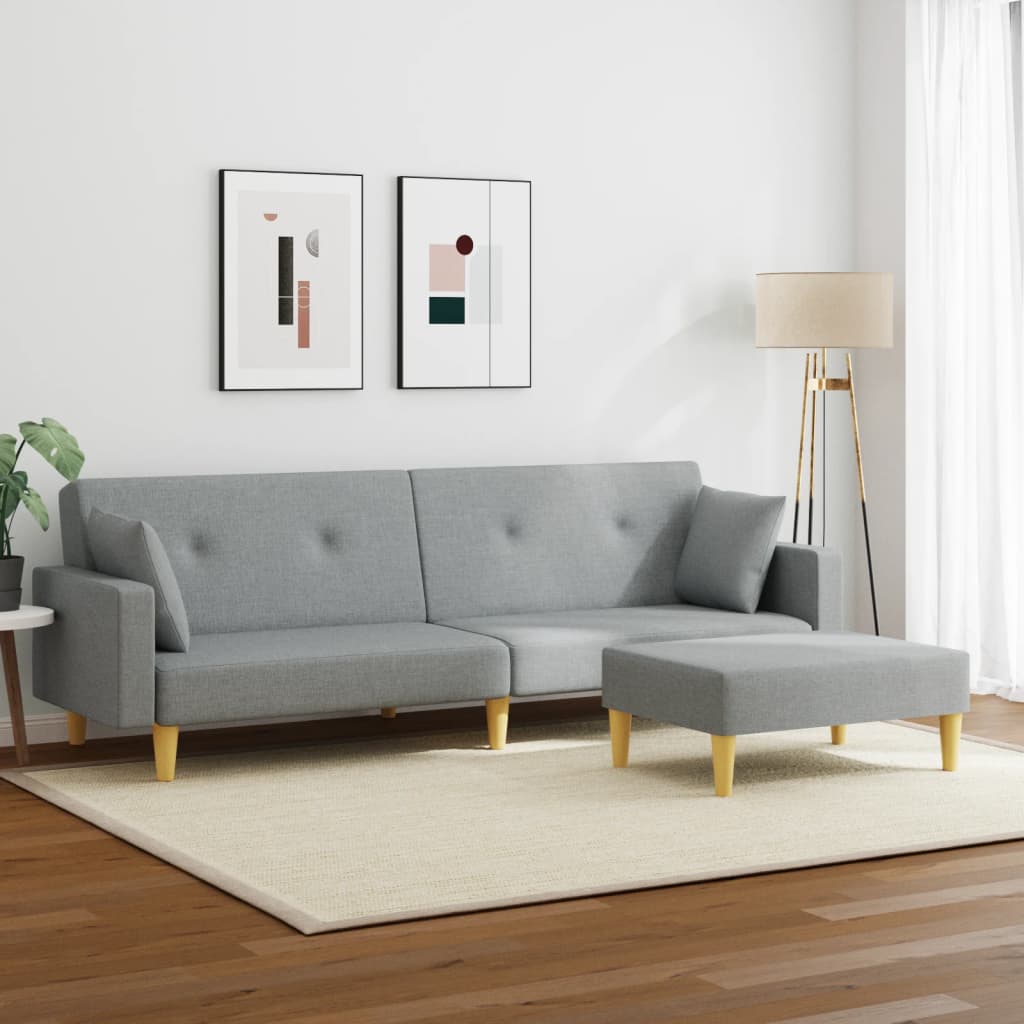vidaXL Canapea extensibilă cu taburet, 2 locuri, gri deschis, textil